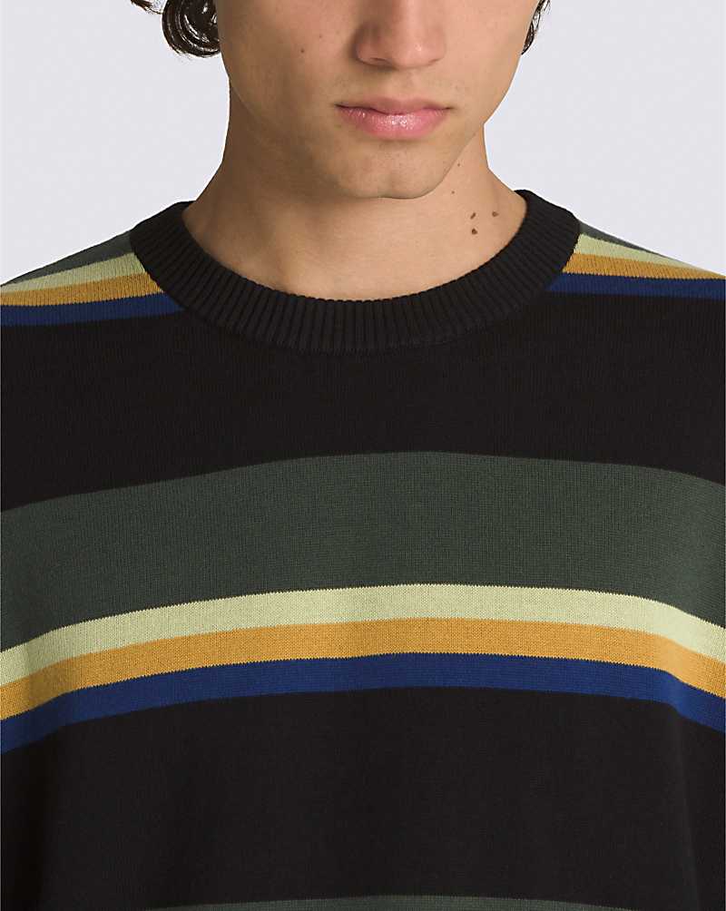 Vans Tacuba Stripe Crew Men Sweaters Black / Deep Green | RH1-7999