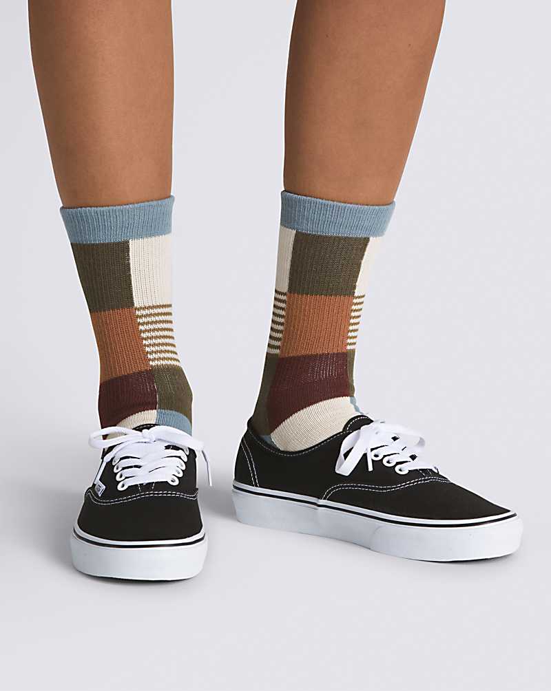 Vans Tile Checker Crew Women Socks Grey Blue | PW1-4544