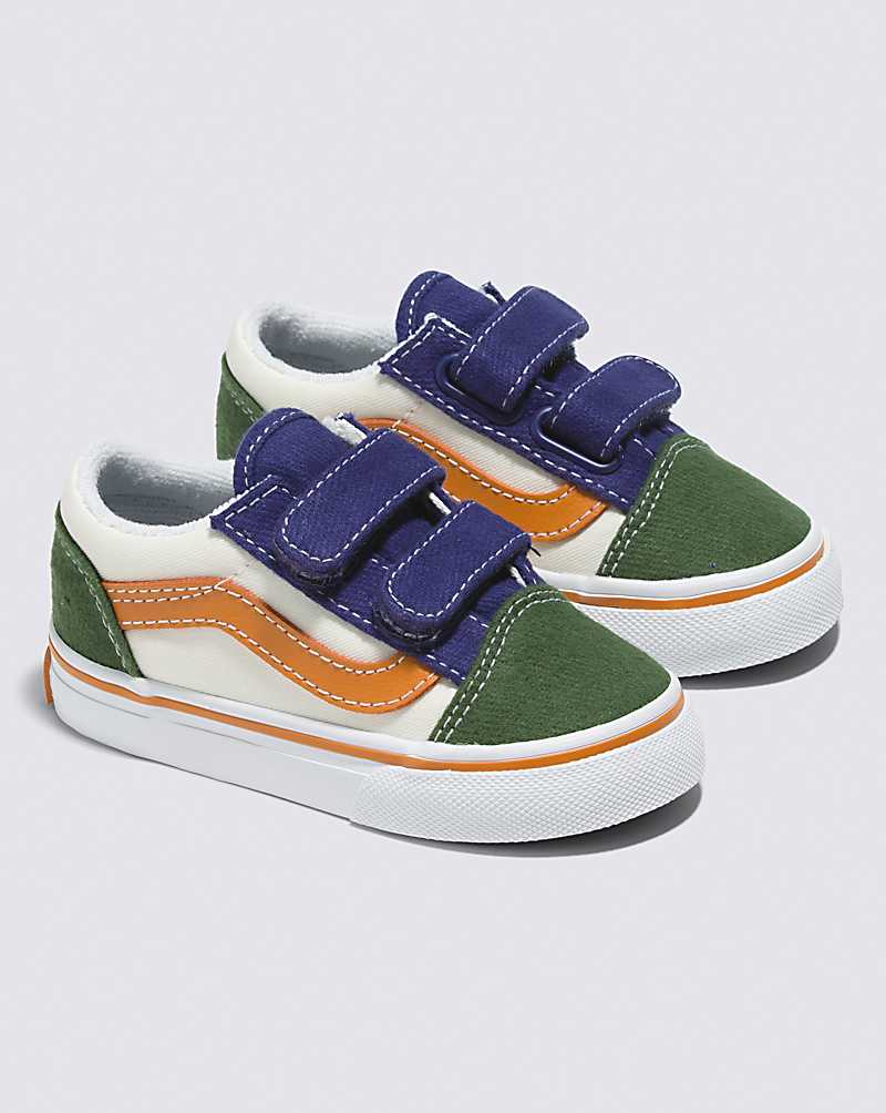 Vans Toddler Old Skool V Twill Block Shoe Kids' Sneakers Multicolor / White | DB1-7270