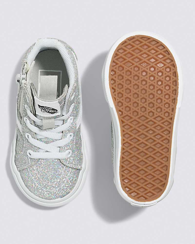 Vans Toddler Sk8-Hi Reissue Side Zip Glitter Shoe Kids' High Top Sneakers Silver / White | DW1-2119