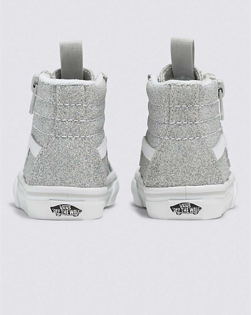 Vans Toddler Sk8-Hi Reissue Side Zip Glitter Shoe Kids' High Top Sneakers Silver / White | DW1-2119