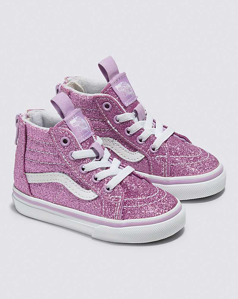 Vans Toddler Sk8-Hi Zip Glitter Shoe Kids' High Top Sneakers Purple | UK1-1490