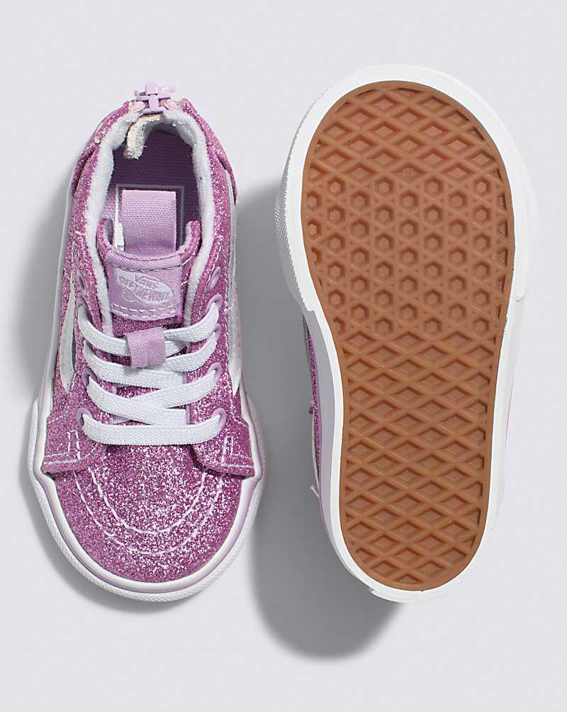 Vans Toddler Sk8-Hi Zip Glitter Shoe Kids' High Top Sneakers Purple | UK1-1490