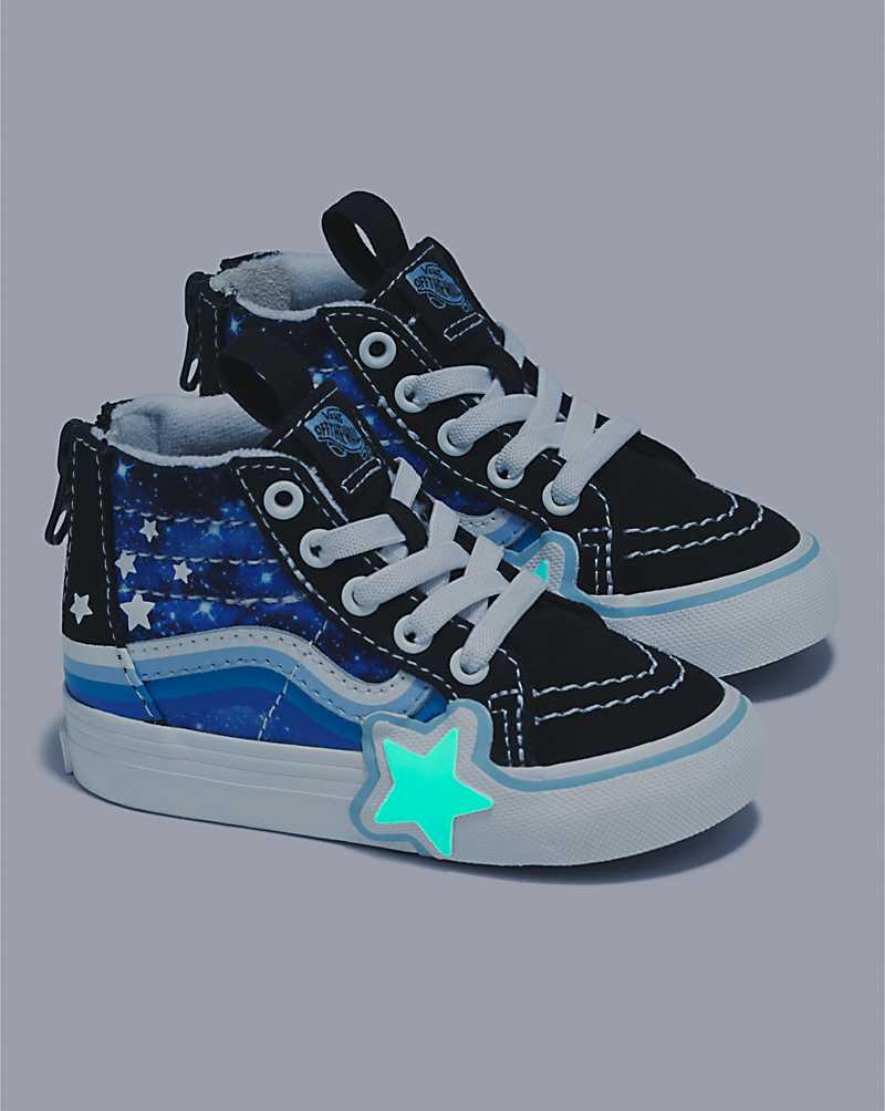 Vans Toddler Sk8-Hi Zip Glow Rainbow Star Shoe Kids' High Top Sneakers Black / Blue | CV1-8395