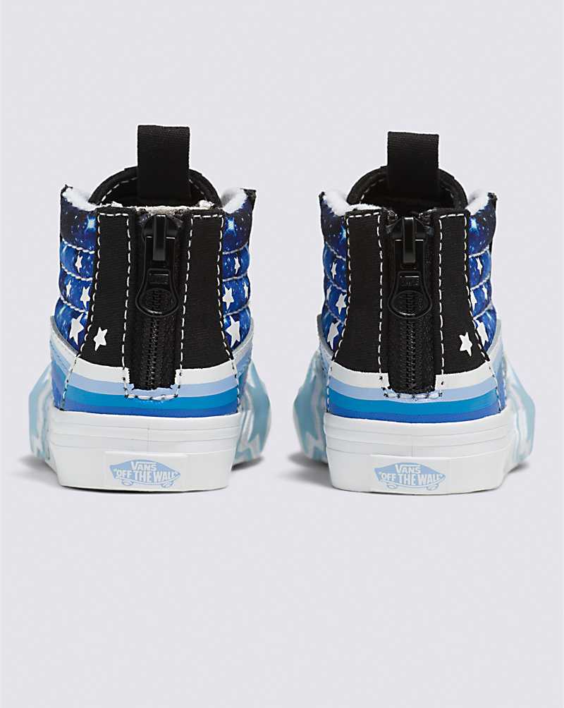 Vans Toddler Sk8-Hi Zip Glow Rainbow Star Shoe Kids' High Top Sneakers Black / Blue | CV1-8395