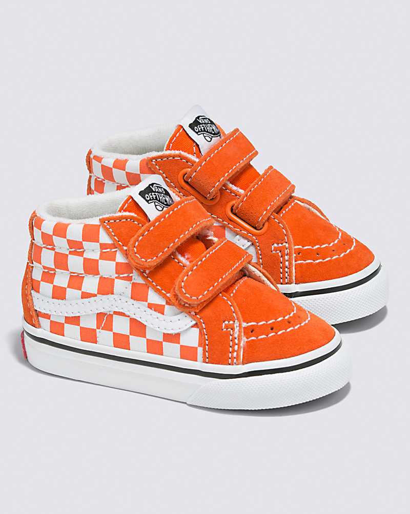 Vans Toddler Sk8-Mid Reissue V Checkerboard Shoe Kids' Sneakers Red Orange | BR1-4965