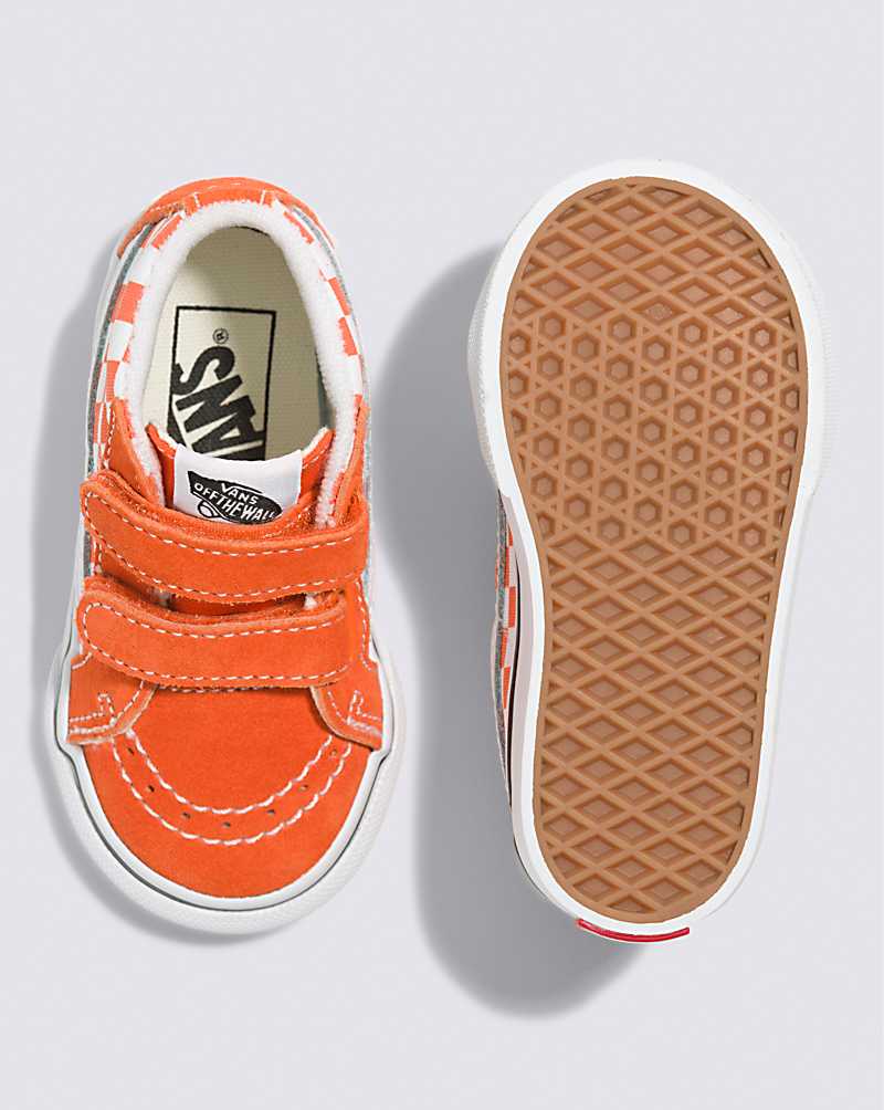 Vans Toddler Sk8-Mid Reissue V Checkerboard Shoe Kids' Sneakers Red Orange | BR1-4965