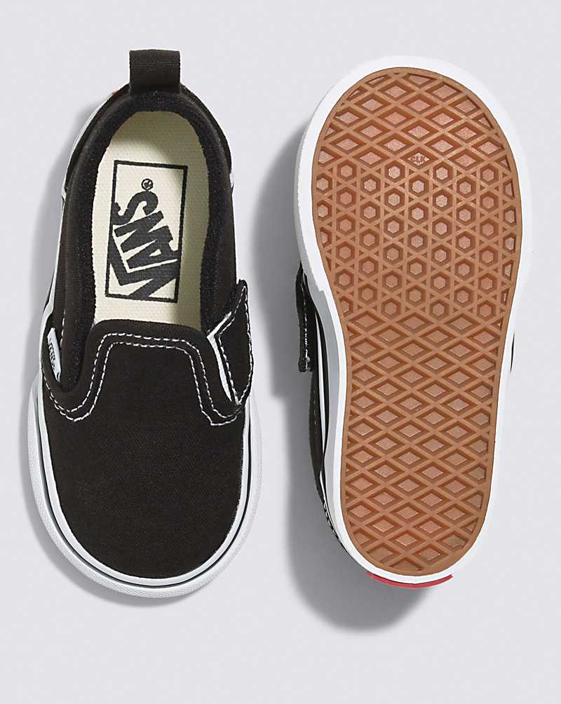 Vans Toddler Slip-On V Canvas Shoes Kids' Slip On Shoes Black / White | TM1-8222