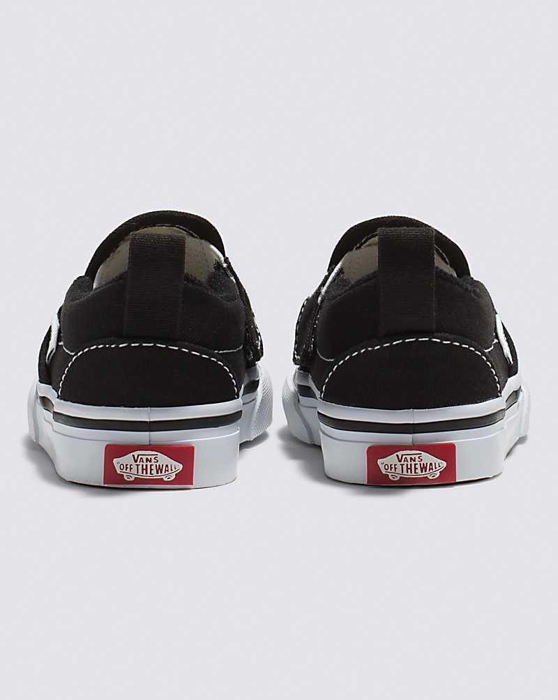 Vans Toddler Slip-On V Canvas Shoes Kids' Slip On Shoes Black / White | TM1-8222