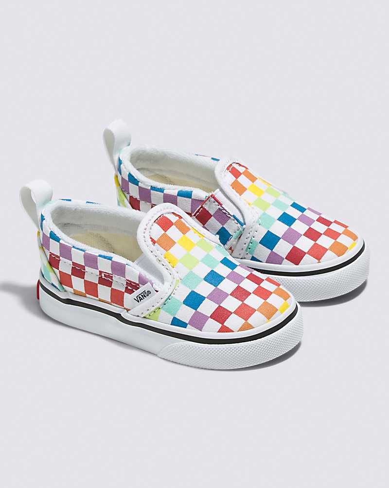 Vans Toddler Slip-On V Checkerboard Shoe Kids' Slip On Shoes Multicolor / White | GU1-6004