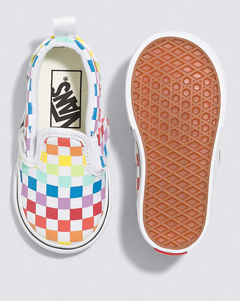 Vans Toddler Slip-On V Checkerboard Shoe Kids' Slip On Shoes Multicolor / White | GU1-6004