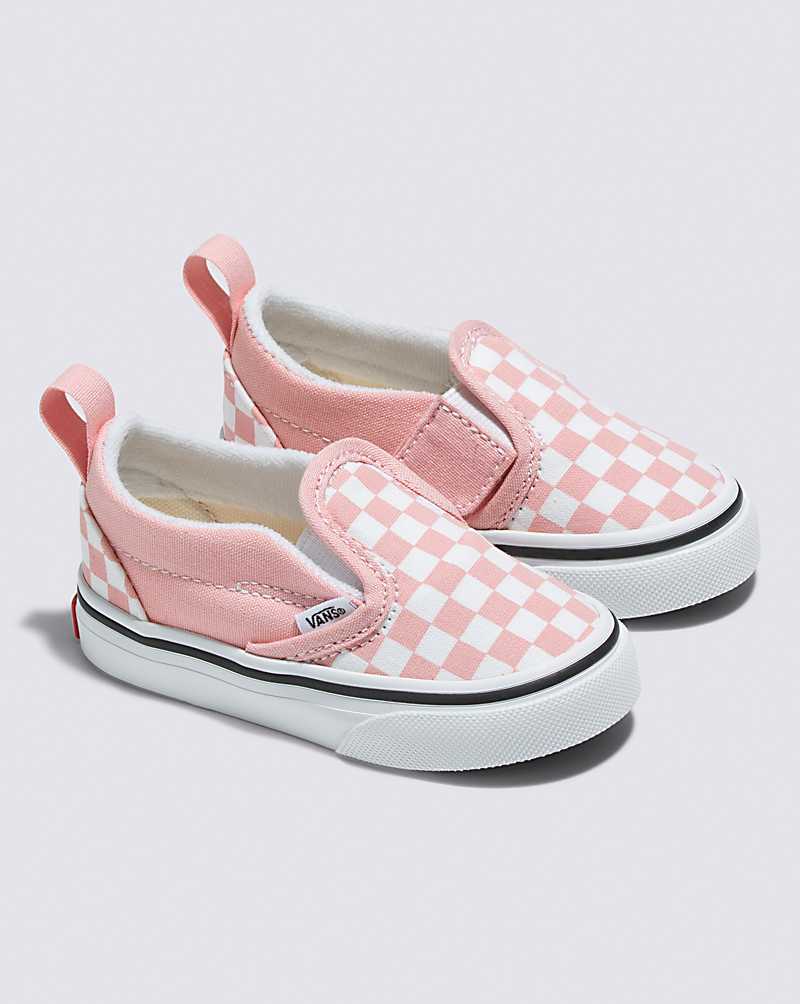 Vans Toddler Slip-On V Checkerboard Shoe Kids' Slip On Shoes Pink / White | UI1-8776