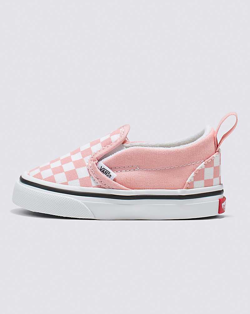 Vans Toddler Slip-On V Checkerboard Shoe Kids\' Slip On Shoes Pink / White | UI1-8776