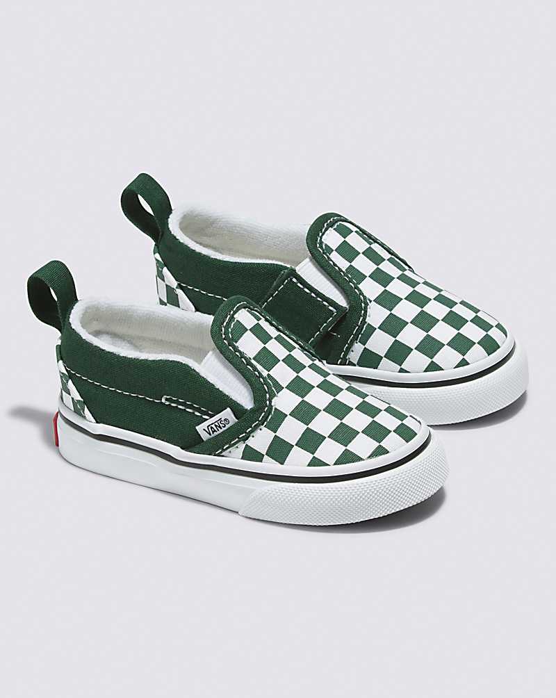 Vans Toddler Slip-On V Checkerboard Shoe Kids' Slip On Shoes Green | PP1-2860