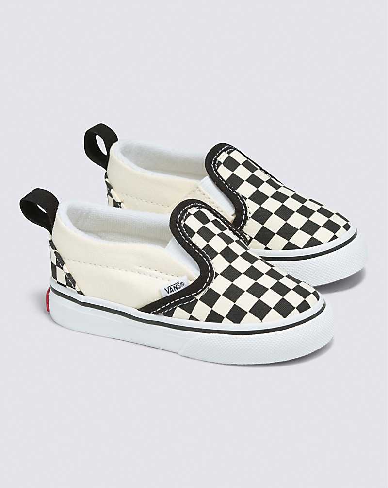 Vans Toddler Slip-On V Checkerboard Shoe Kids' Slip On Shoes Black / White | CU1-4497