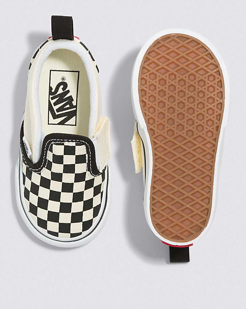 Vans Toddler Slip-On V Checkerboard Shoe Kids' Slip On Shoes Black / White | CU1-4497