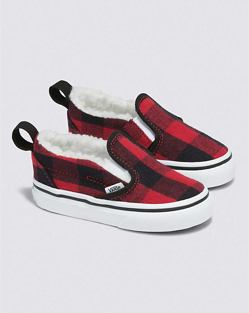 Vans Toddler Slip-On V Sherpa Shoe Kids' Slip On Shoes Red / Black | FM1-7533