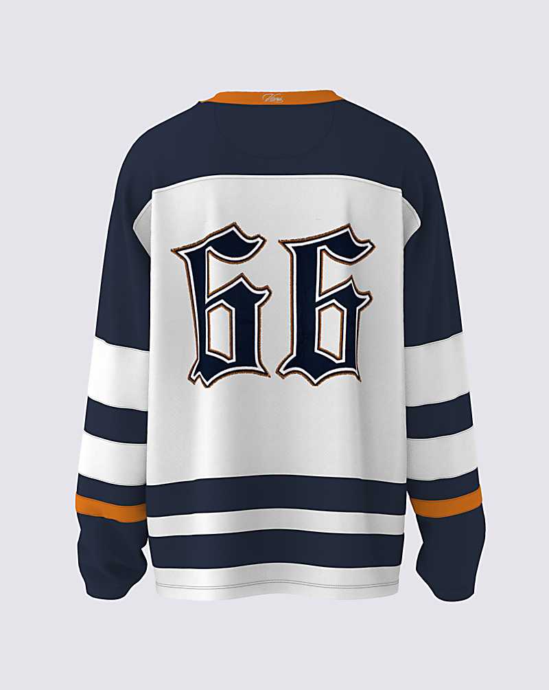 Vans Treble Rose Hockey Jersey Men Tops White / Blue | WS1-9310