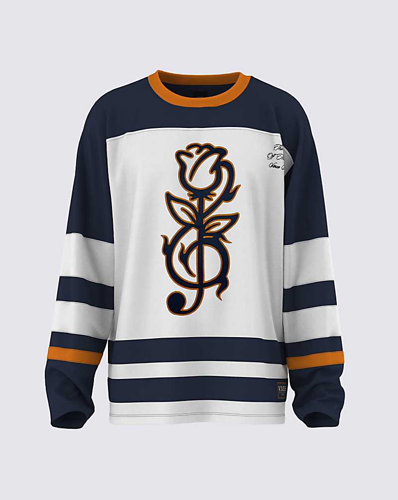 Vans Treble Rose Hockey Jersey Men Tops White / Blue | WS1-9310