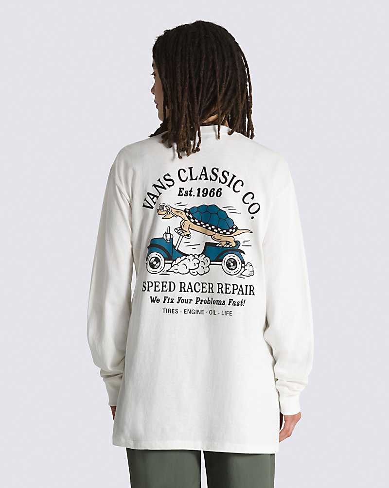 Vans Turtle Racer Repair Long Sleeve Men T Shirts White | OD1-9651