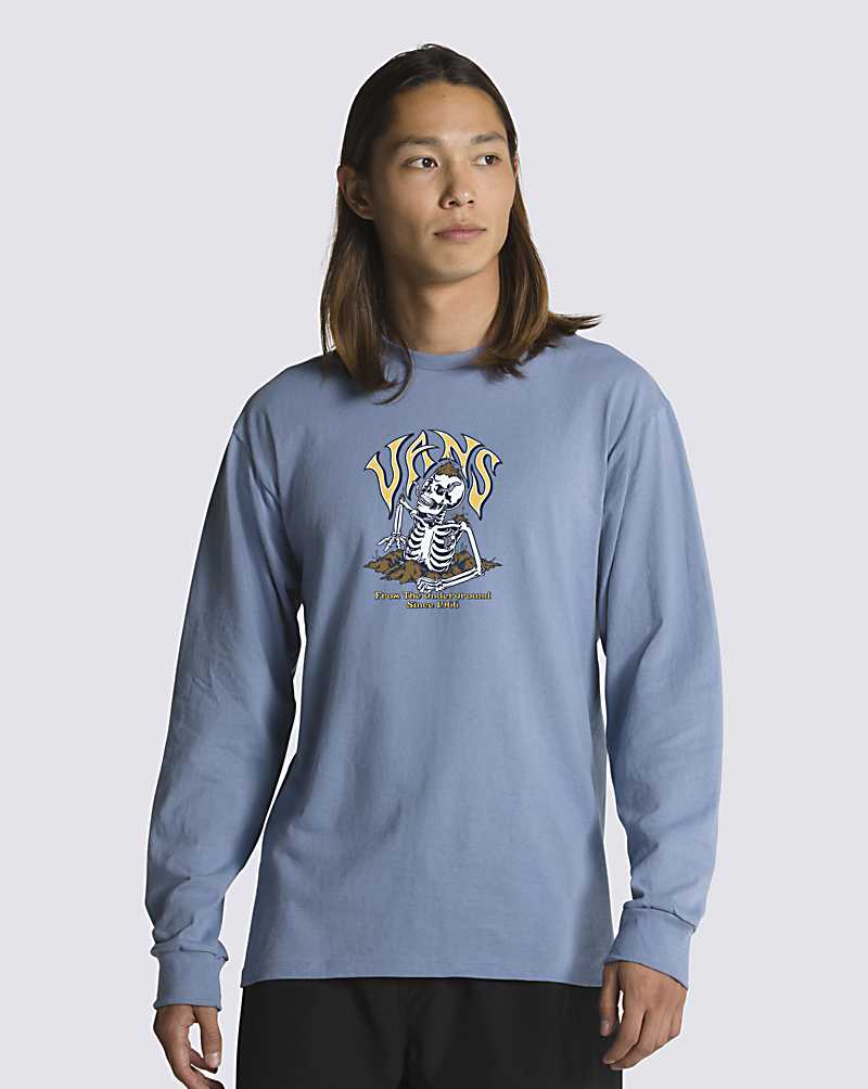 Vans Underground Long Sleeve Men T Shirts Blue | TY1-4357