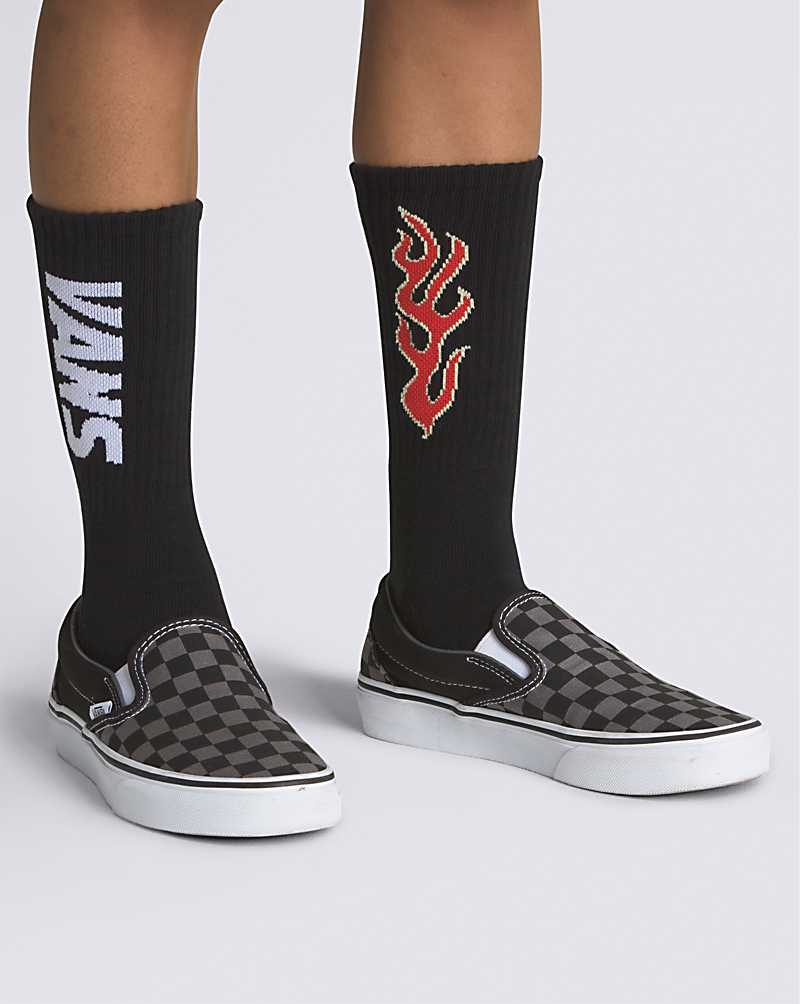 Vans Up In Flames Crew Kids' Socks Black | XM1-9433