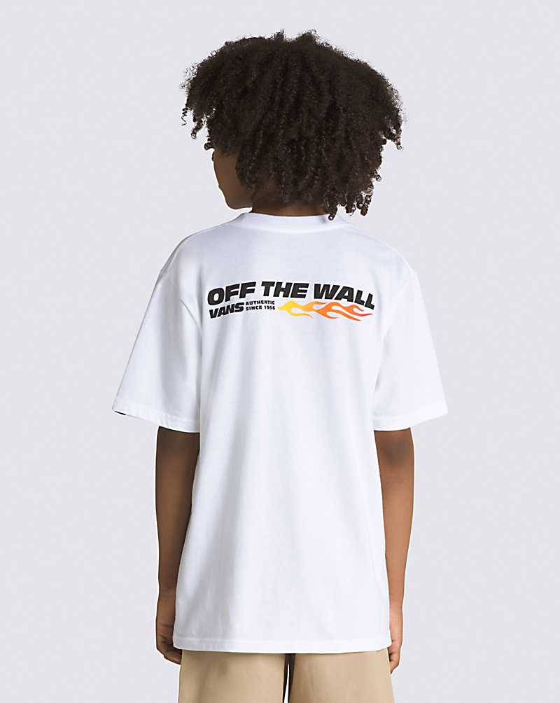 Vans Up In Flames Kids\' T Shirts White | HK1-9422