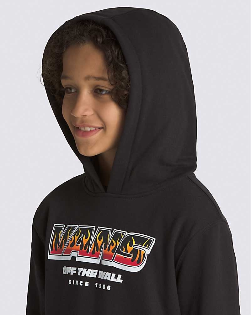 Vans Up In Flames Pullover Kids' Hoodie Black | XY1-0974